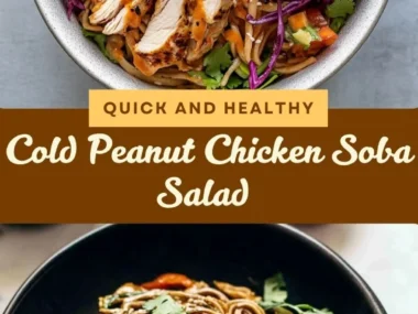 Cold Peanut Chicken Soba Salad with colorful veggies and chicken