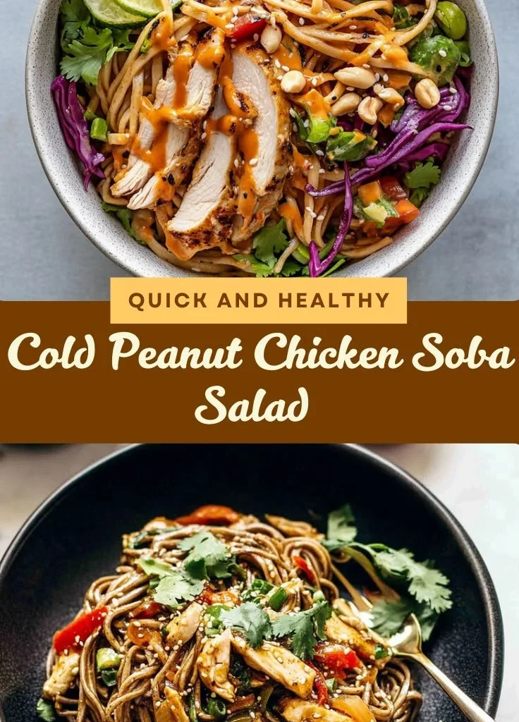 Cold Peanut Chicken Soba Salad with colorful veggies and chicken