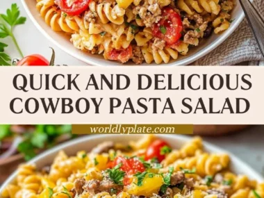 Delicious Cowboy Pasta Salad with colorful veggies and pasta in a bowl
