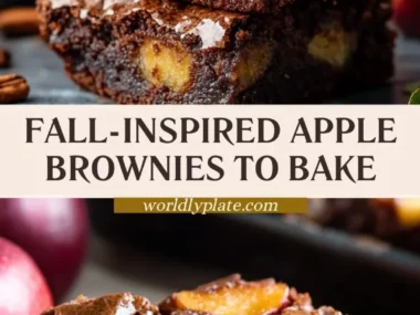 Delicious cozy apple brownies topped with caramel drizzle and cinnamon.