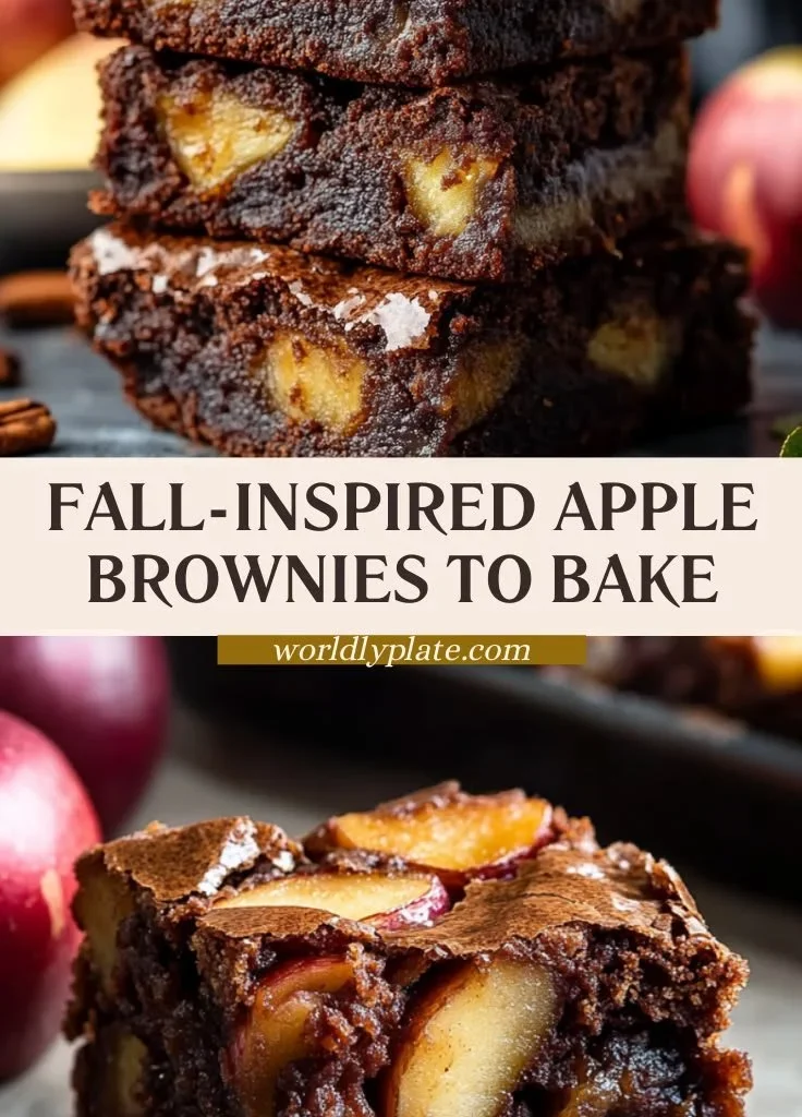 Delicious cozy apple brownies topped with caramel drizzle and cinnamon.