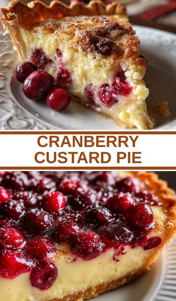 Delicious cranberry custard pie served on a rustic wooden table