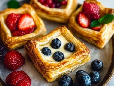 Golden cream cheese puff pastries baked to perfection, ideal for appetizers.