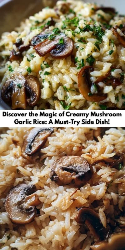 Creamy mushroom garlic rice served as a delicious side dish