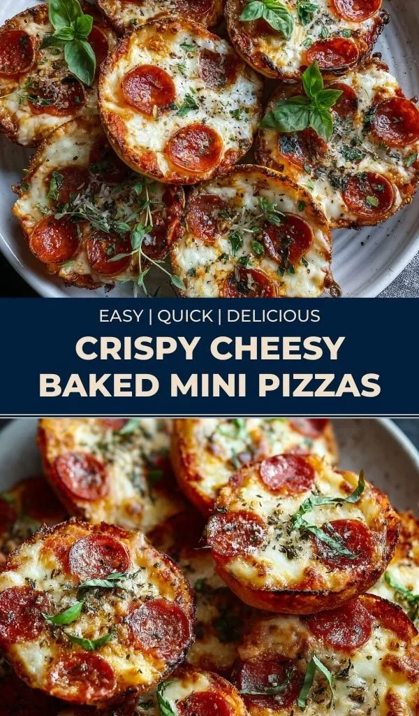 Crispy cheesy baked mini pizzas on a platter ready to serve.