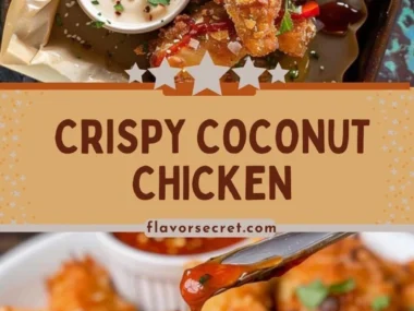 Crispy coconut crusted chicken pieces with a sweet chili dipping sauce