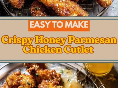 Crispy honey parmesan chicken cutlets served with herbs on a plate