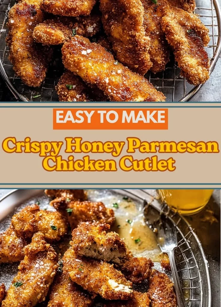 Crispy honey parmesan chicken cutlets served with herbs on a plate