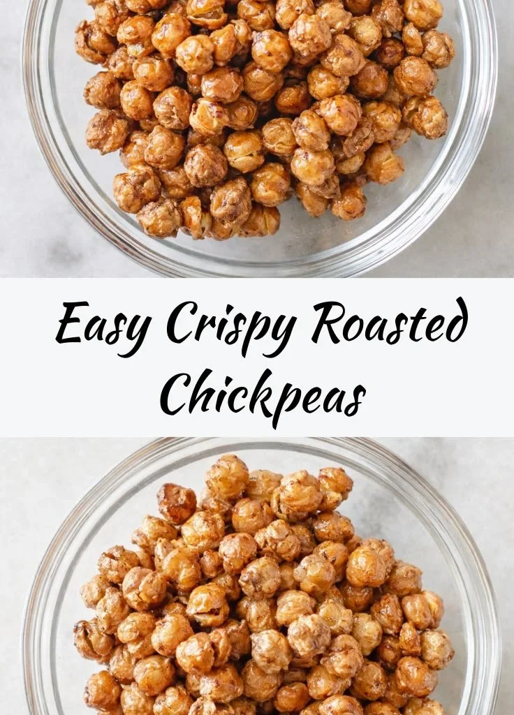 Crispy roasted chickpeas in a bowl, a healthy snack option.