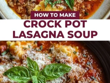 Delicious bowl of Crock Pot Lasagna Soup topped with cheese and fresh herbs