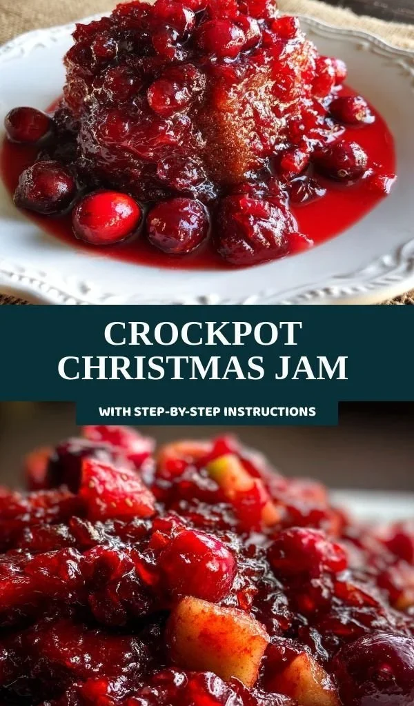 Delicious homemade Crockpot Christmas Jam in a jar ready for the holidays.