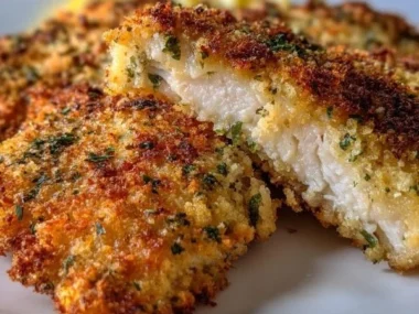 Crispy Crusted Chicken Romano served with a side of vegetables