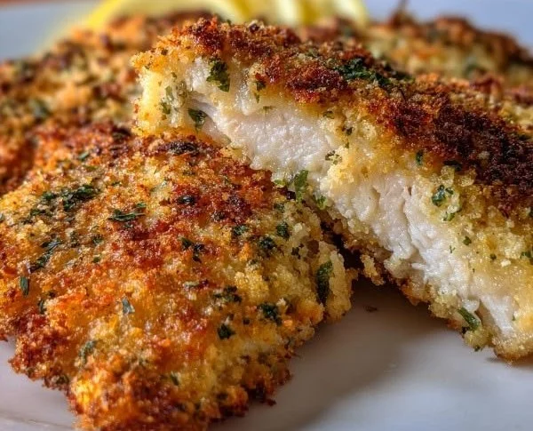 Crispy Crusted Chicken Romano served with a side of vegetables