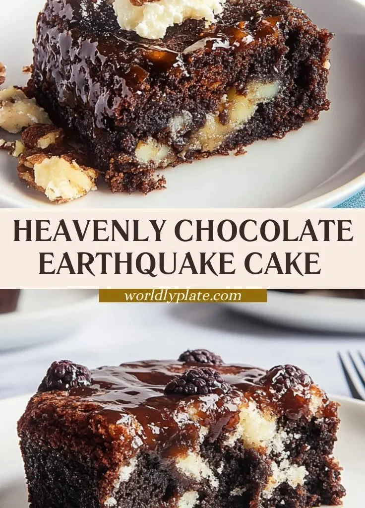 Delicious Earthquake Cake topped with cream cheese and nuts, perfect for dessert.