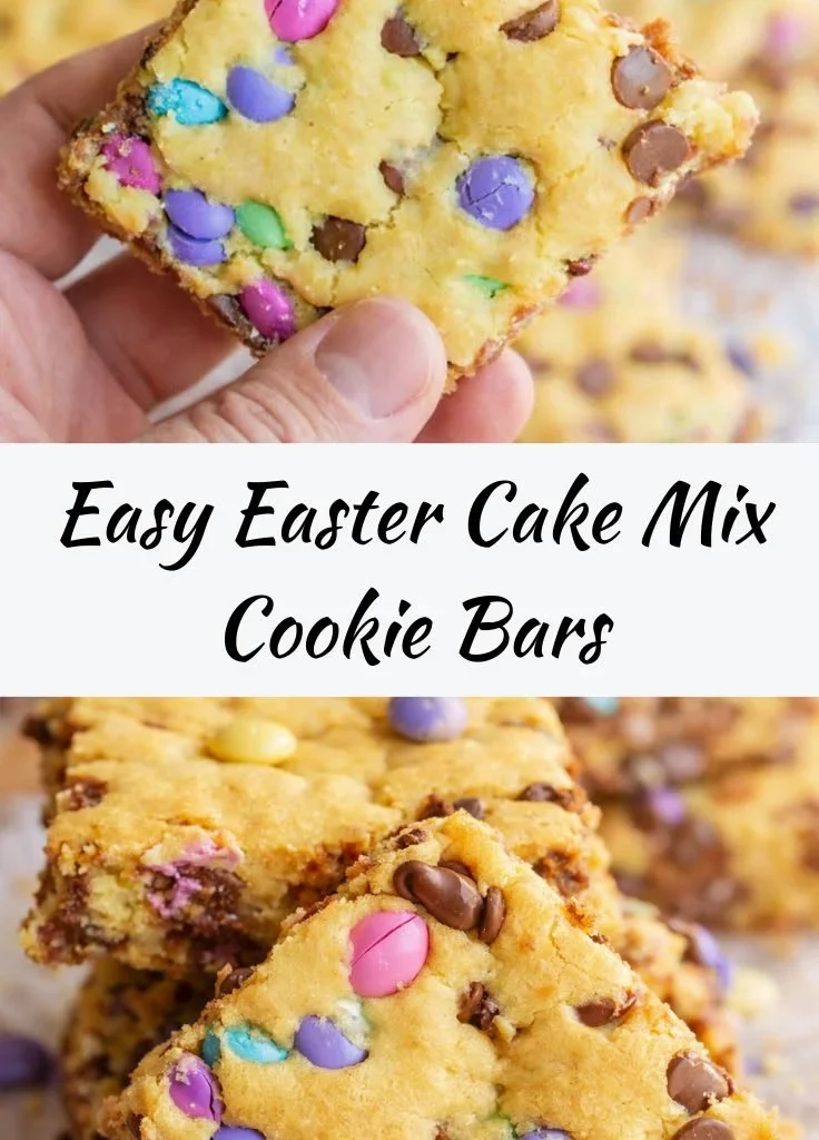 Easter cake mix cookie bars displayed on a festive table.