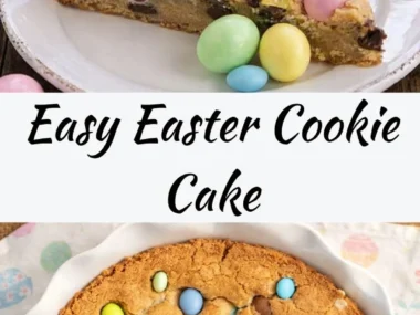 Easter Cookie Cake decorated with colorful icing and Easter-themed sprinkles