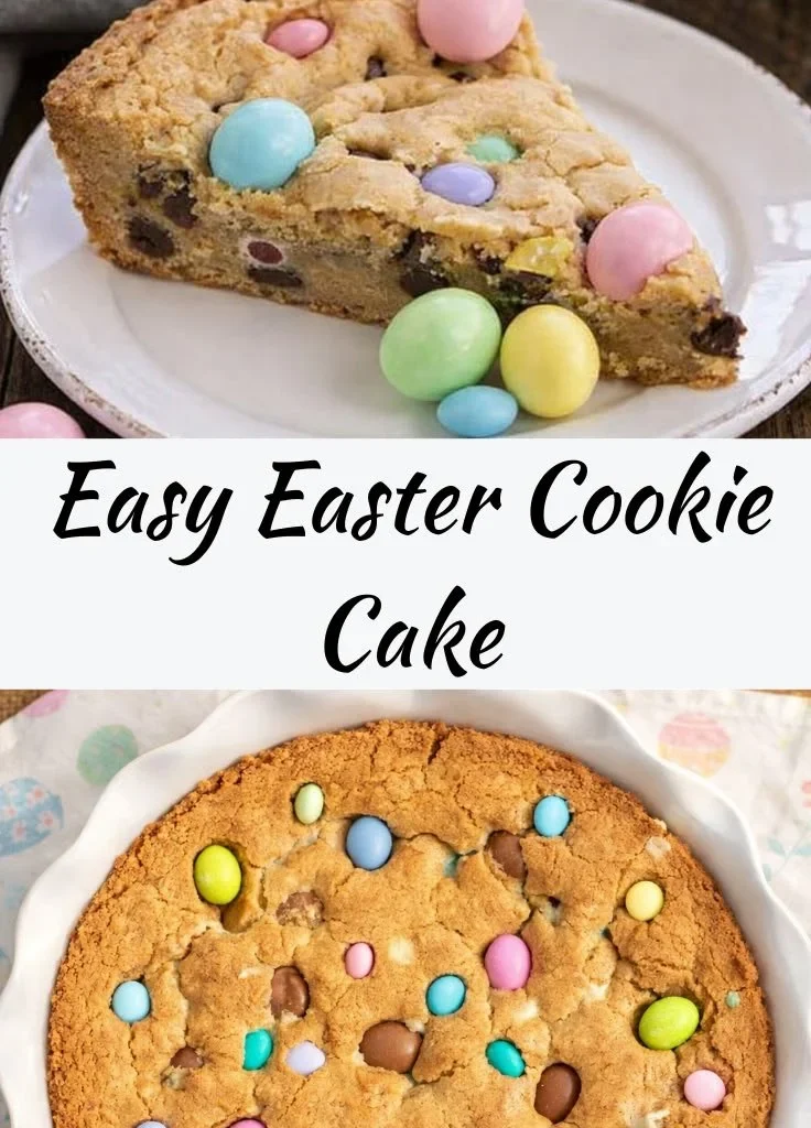 Easter Cookie Cake decorated with colorful icing and Easter-themed sprinkles