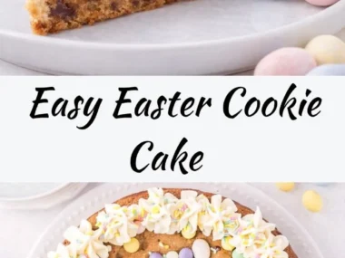 Delicious Easter Cookie Cake decorated with colorful frosting and sprinkles