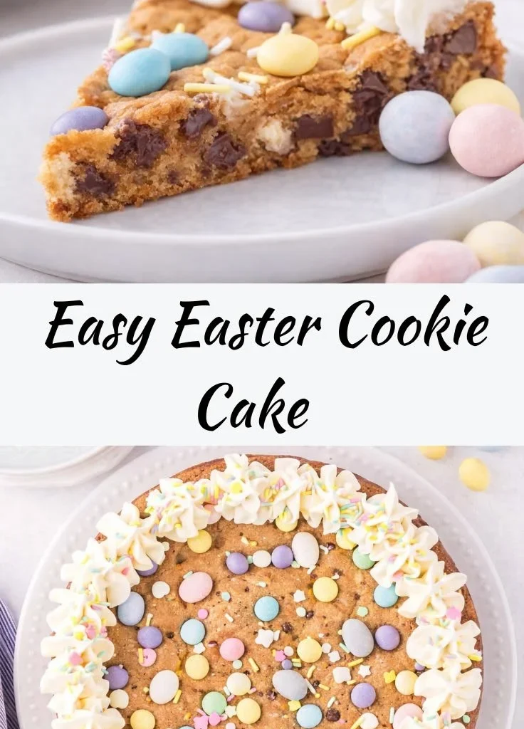Delicious Easter Cookie Cake decorated with colorful frosting and sprinkles