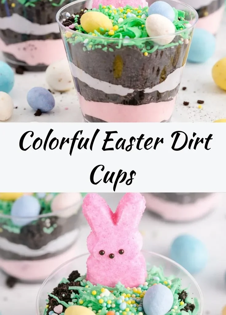 Colorful Easter Dirt Cups dessert served in cups for a festive celebration