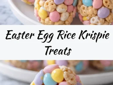 Colorful Easter Egg Rice Krispie Treats decorated for Easter celebrations