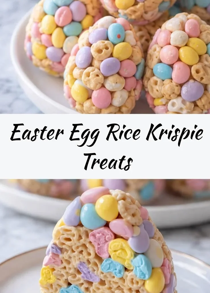Colorful Easter Egg Rice Krispie Treats decorated for Easter celebrations