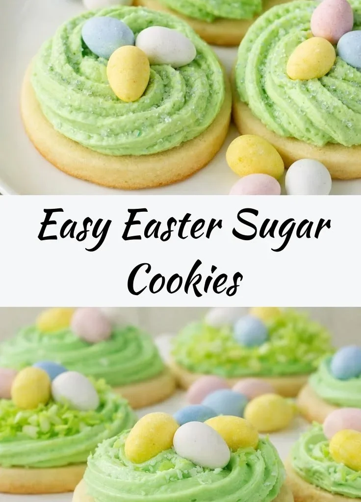 Decorated Easter sugar cookies with cream cheese frosting on a colorful plate