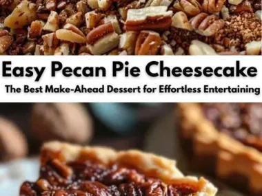 Delicious easy pecan pie cheesecake with a creamy filling and pecan topping.