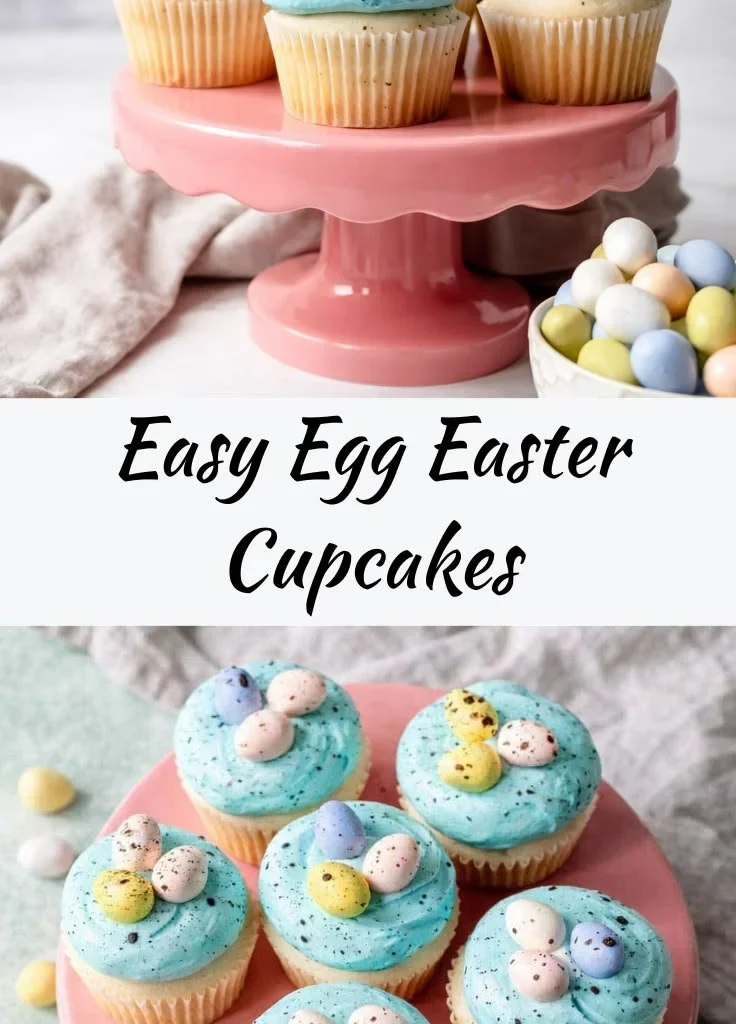 Beautiful egg Easter cupcakes decorated for spring celebration