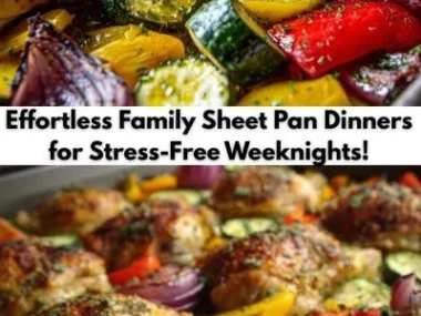 Colorful sheet pan dinner featuring roasted vegetables and chicken