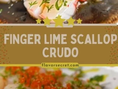A vibrant plate of Finger Lime and Scallop Crudo garnished with microgreens.