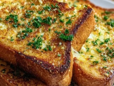 Delicious garlic bread grilled cheese sandwich with golden crust and melted cheese