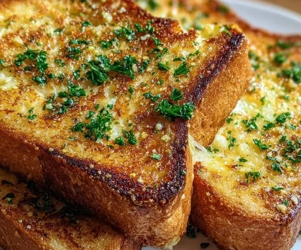 Delicious garlic bread grilled cheese sandwich with golden crust and melted cheese