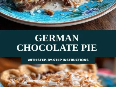 Delicious slice of German Chocolate Pie with coconut and pecan topping