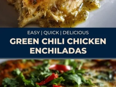 Delicious green chili chicken enchiladas topped with cheese and fresh cilantro