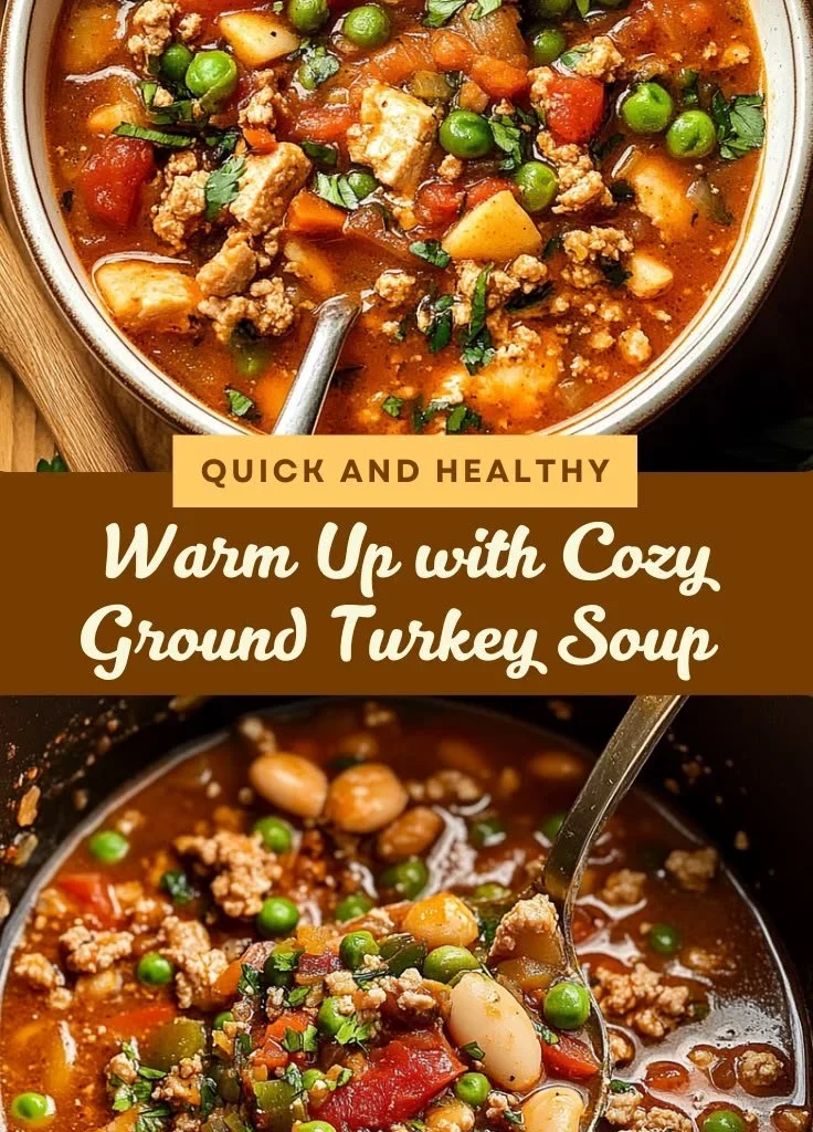 Bowl of delicious Ground Turkey Soup with vegetables and herbs