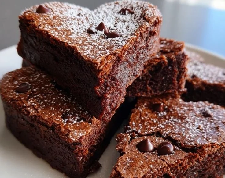 Delicious heart-shaped brownies ready to be served for Valentine's Day