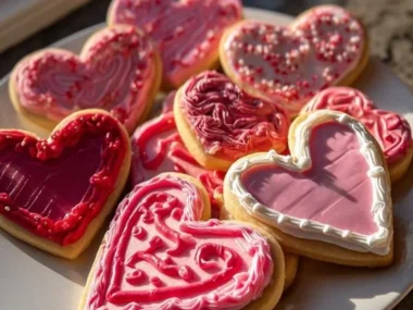 Delicious heart-shaped cookies decorated for Valentine's Day