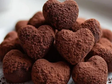 Variety of heart-shaped snacks decorated for a festive celebration.