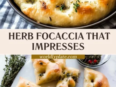 Deliciously baked Herb Focaccia bread topped with fresh herbs.