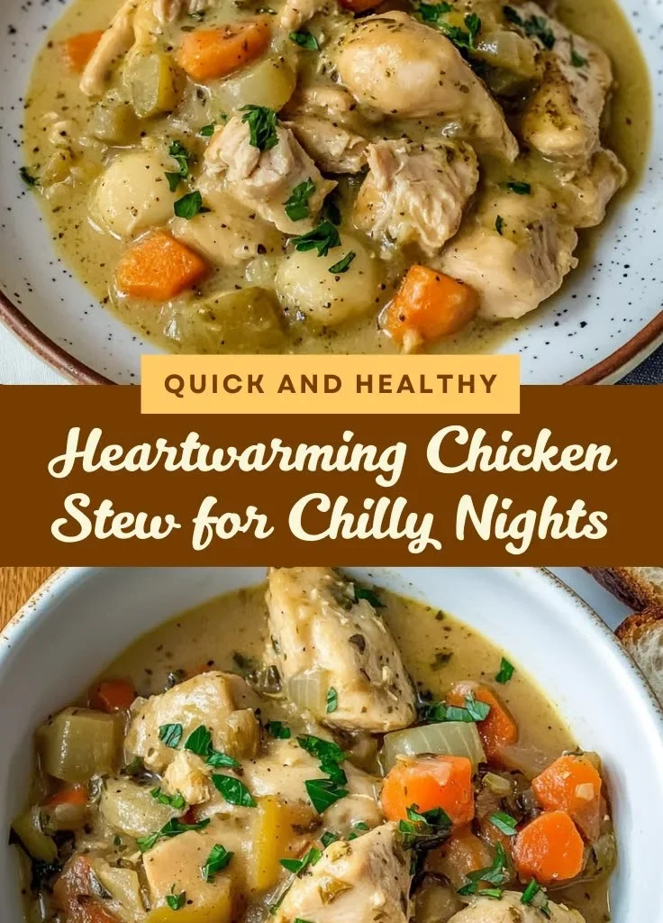 Bowl of homemade chicken stew with vegetables and herbs