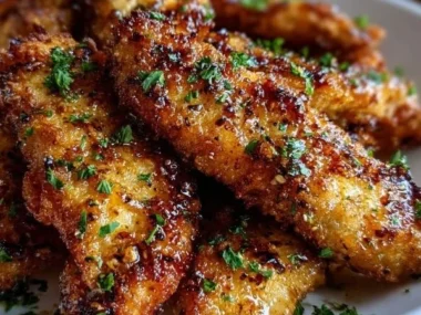 Honey Butter Garlic Air Fryer Chicken Tenders with crispy golden coating