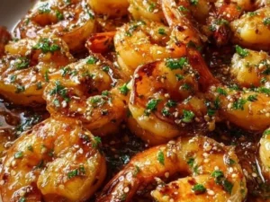 Delicious Honey Garlic Shrimp in a savory sauce served on a plate