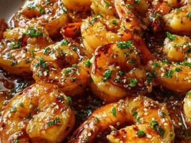 Delicious Honey Garlic Shrimp in a savory sauce served on a plate