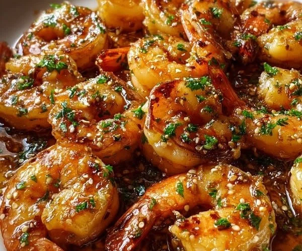Delicious Honey Garlic Shrimp in a savory sauce served on a plate