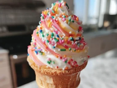 Delicious ice cream cone cupcakes with colorful frosting and sprinkles