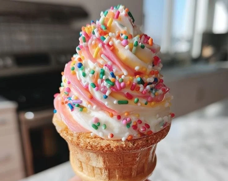 Delicious ice cream cone cupcakes with colorful frosting and sprinkles