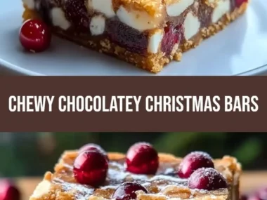 Chewy chocolate Christmas bars decorated for the holidays