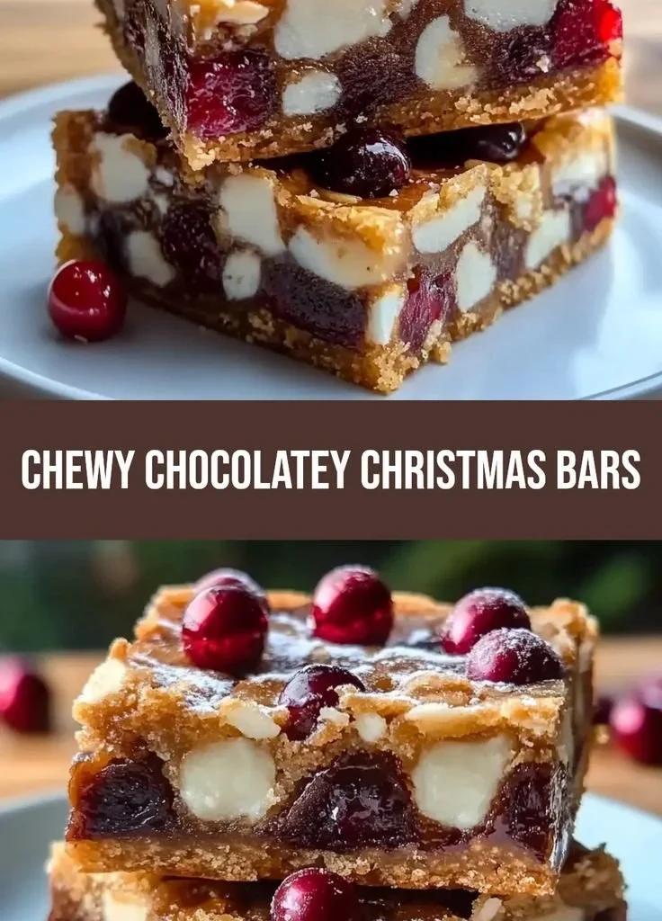 Chewy chocolate Christmas bars decorated for the holidays