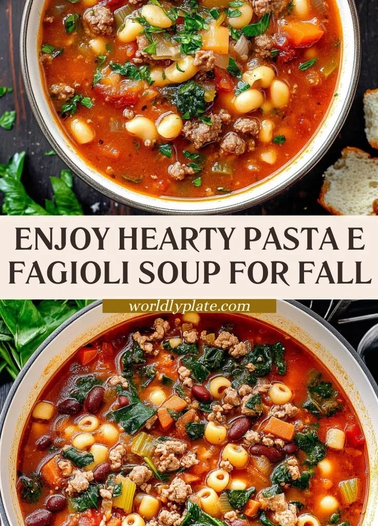 Delicious Italian Pasta and Beans Soup served in a bowl with herbs